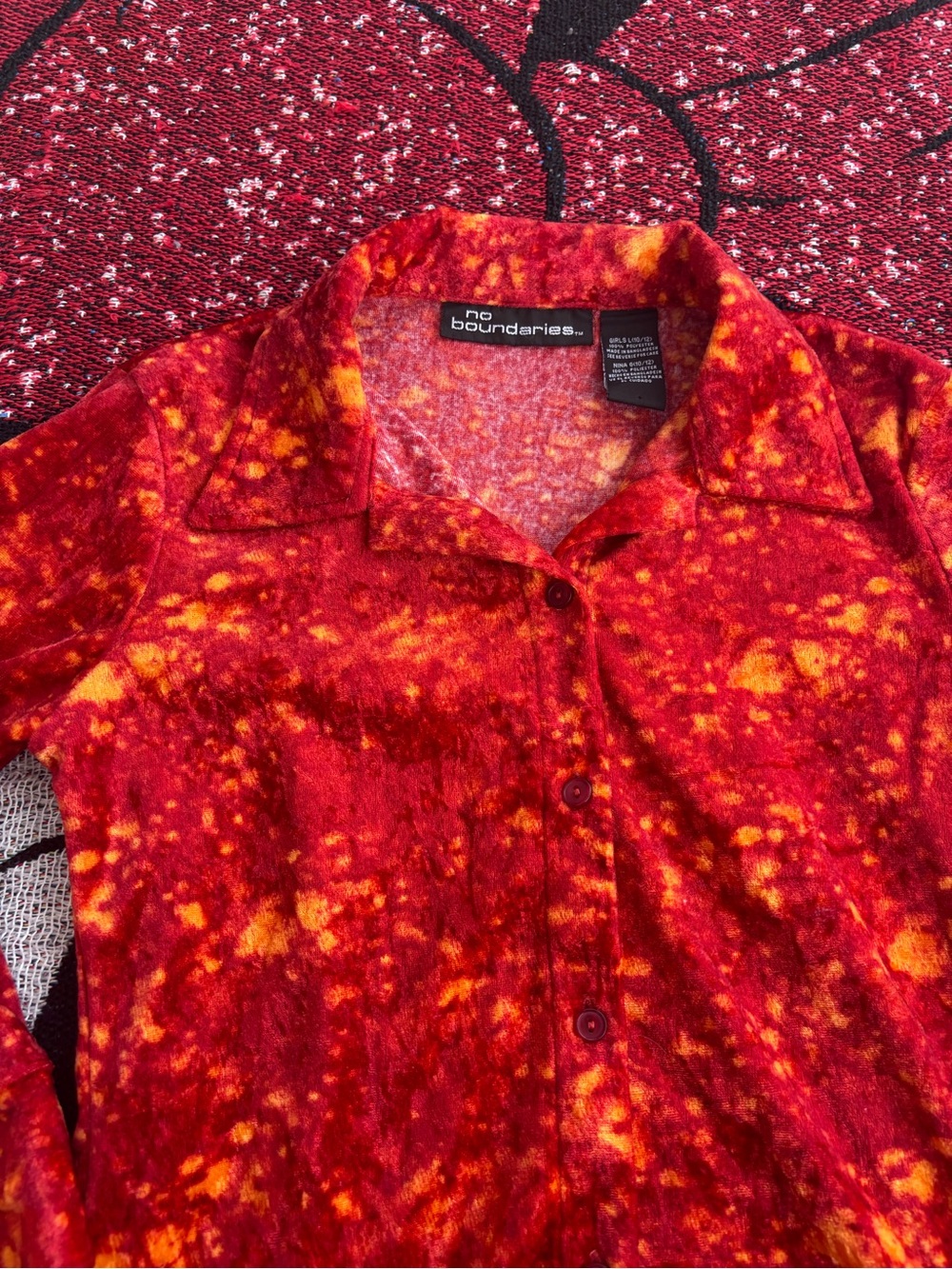 VINTAGE Y2K NO BOUNDARIES ORANGE VELOUR LONG SLEEVE TOP SIZE GIRLS LARGE 10/12 - Picture 3 of 6